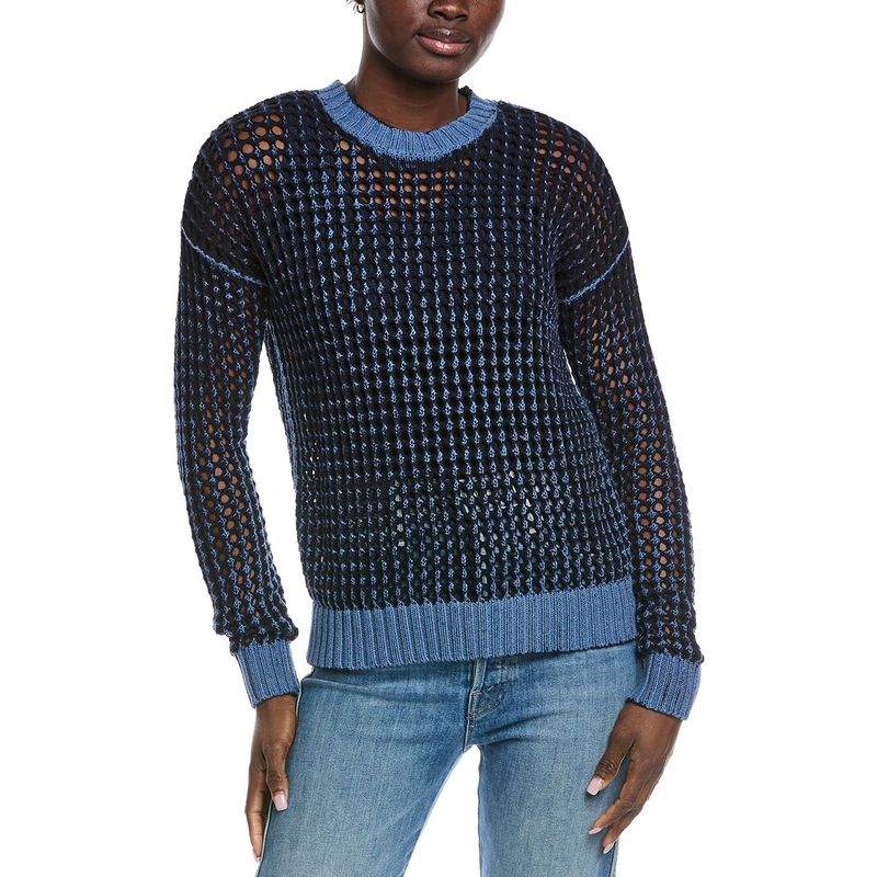 Autumn Cashmere Womens Chunky Mesh Sweater, Blue